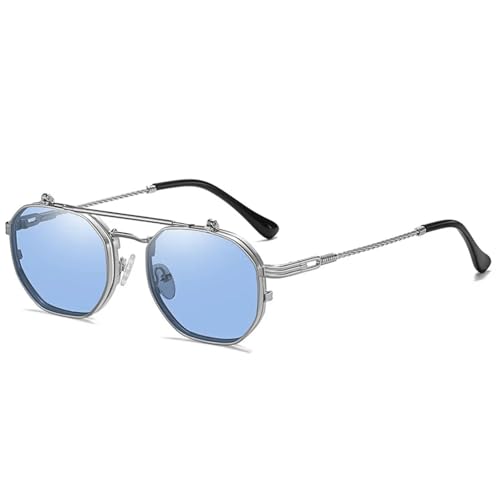 Retro Metal Punk Men Sunglasses Fashion Women Flip Clear Ocean Lens Uv400 - Main Image