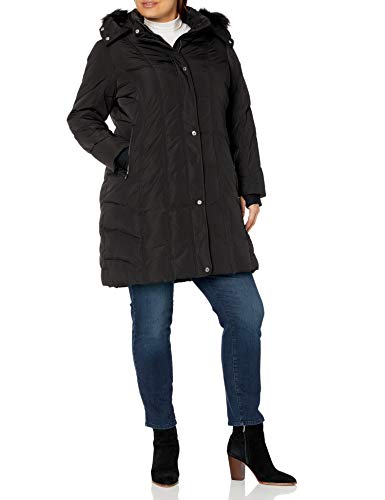 Calvin Klein Womens Plus Sized Zip Front Polyfill Coat, BLK, 2X