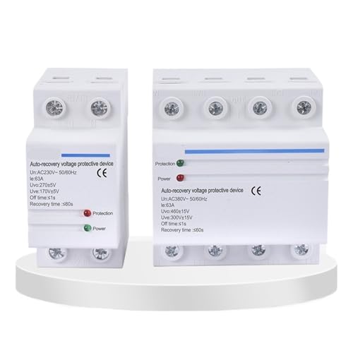 1Pcs 1P+N 3P+N 40A 63A 100A 125A 230/380V 2P 4PDin Rail Automatic Recovery Protector Over Voltage and Under Voltage Protective Device(4P,63A)