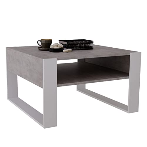 AKKE Karo Couchtisch für Wohnzimmer Beistelltisch Wohnzimmertisch Modern Sofatisch Kaffeetisch Deko Möbel für Wohnzimmer Wohnzimmertische Couchtische Beton Mit Weißen Beinen