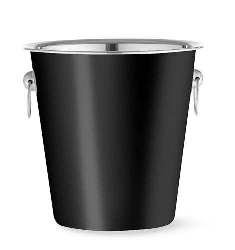 HENDI Enfriador de botellas de champán y vino, BarUp, con asas, 3,3L, champañera, cubitera, recipiente, cubo, enfriador, refrigerador de bebidas, ⌀220x(H)190mm, negro, acero inoxidable