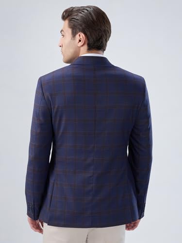 Image of Park Avenue Men Regular Fit Checks Pattern Poly Viscose Blend Notch Lapel Full Sleeve Formal Jacket