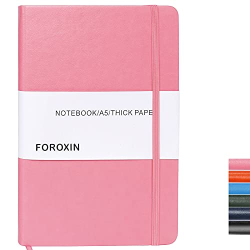 FOROXIN Lined Journal Notebook Pink Leather for Women Men 8.3 x 5.7 Large College Ruled 192 Pages 80gsm Hardcover…