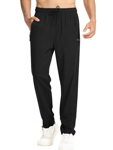 Surenow Men's Athletic Pants Elastic Waist Quick-Dry Lightweight Pants Workout Outdoor Sweatpants with Zipper Pockets