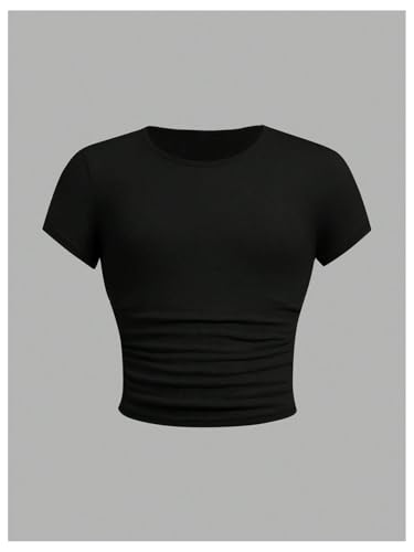 Image of SOLY HUX Girl's Basic Crop Top Set Crew Neck Short Sleeve T-Shirts 3 Packs Casual Summer Fitted Tees