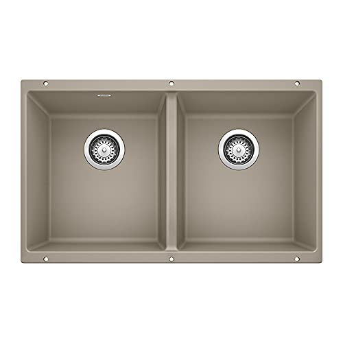 BLANCO 517678 Precis Silgranit 50/50 Double Bowl Undermount Kitchen Sink, Equal, Truffle