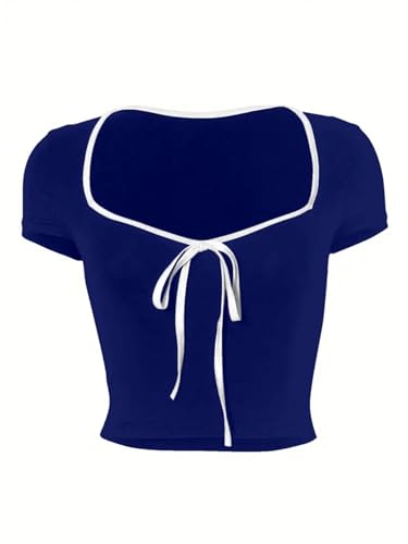 Image of Aahwan Women's Royal Polyester Regular Fit Cropped Top