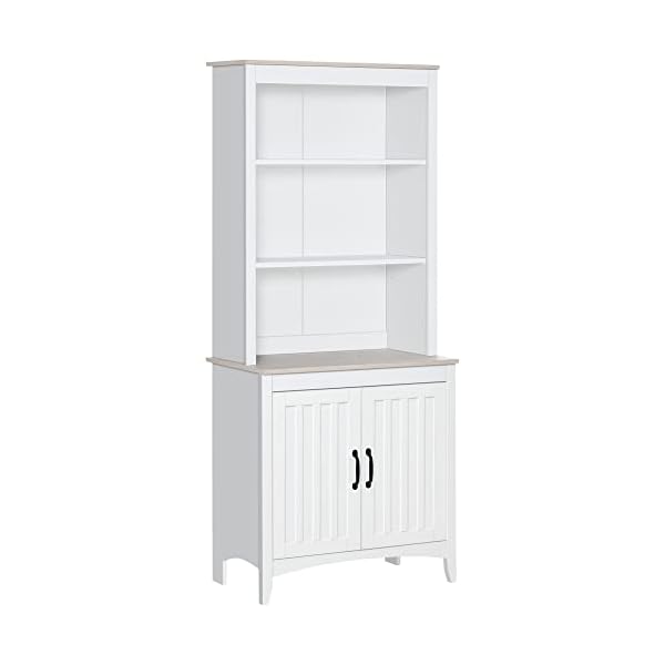 HOMCOM 70" Kitchen Buffet Hutch with 3-Tier Shelving, Freestanding Storage Pantry Cabinet, Sideboard with Adjustable Shelves and Open Countertop, White
