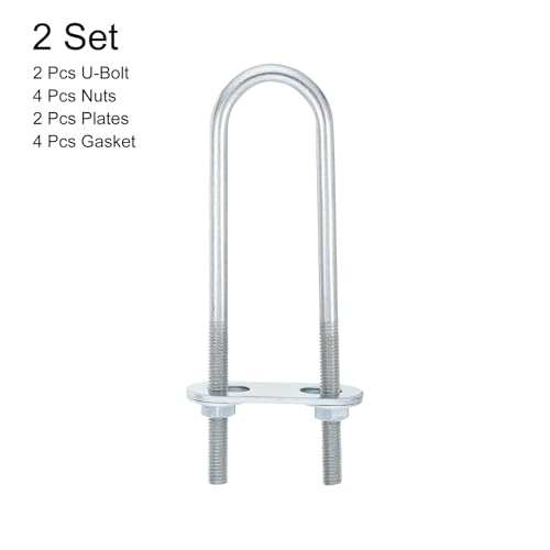 Image of uxcell Round U-Bolts, 2 Set 23mm Inner Width 120mm Length M6 Zinc-Plated Carbon Steel U Clamp Bolt with Nuts and Plates, for Boat Trailer