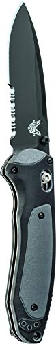 Benchmade - Boost 590 Knife, Drop-Point Blade, Serrated Edge, Coated Finish, Gray and Black Handle, Made in the USA
