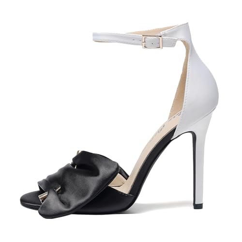 Women's Color Block 4.3-Inch Stiletto Sandals Open Toe Ankle Strap Wedding Party Nightclub Shoes2