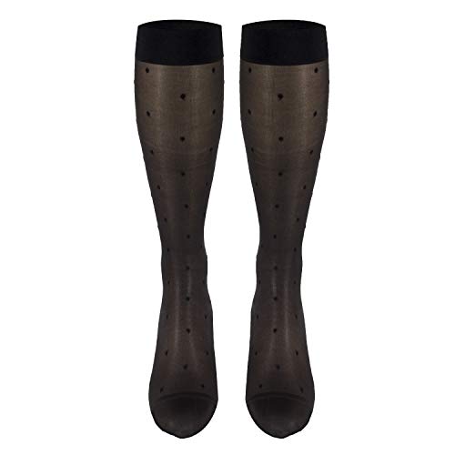 Image of Truform Sheer Compression Stockings, 15-20 mmHg, Women's Knee High Length, Dot Pattern, Charcoal, X-Large
