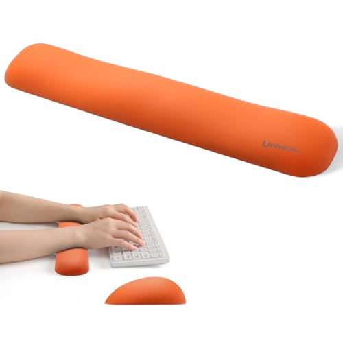 Image of UnivoColors Design-Medium Wave Keyboard Wrist Rest of Medium, Artificial Sheepskin+Memory Foam+Ergonomic+Anti-Slip Gel, Resilience Support During Work and Gaming,Keyboard Accessory,Tangerine