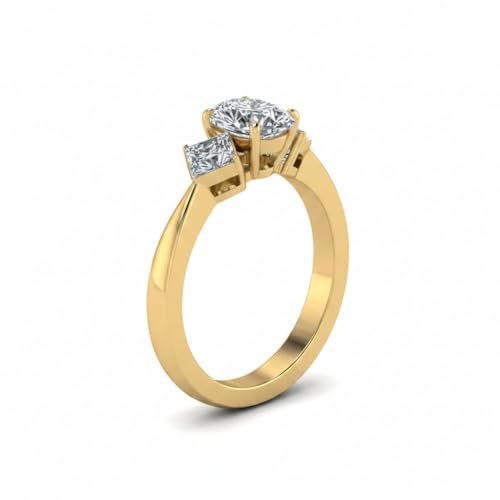 Image of Choose Your Gemstone Kite Design Diamond CZ Ring Yellow Gold Plated Oval Shape 3 Stone Engagement Rings Everyday Jewelry Wedding Jewelry Handmade Gifts for Wife US Size 4 to 12