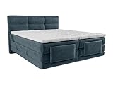 Vente-unique - Conjunto Completo boxspring cabecero tapizado + somieres Relax eléctricos + colchón + cubrecolchón - 2 x 80 x 200 cm - Tela - Azul - LODI de Palacio