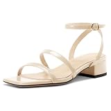 Aachcol Mujer Bajos Heel Dress Sandalias Cuadrada Punta Chunky Ancho Heel Correa Tobillo de Boda Fiesta Zapatos 3.5 CM Heels Beige 38 EU