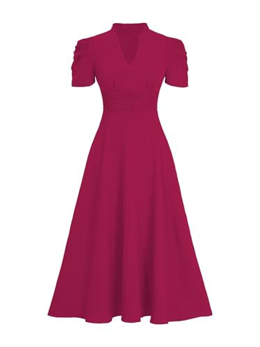 Image of Sugathari Women Women's V-Neck Maxi Dress, A-Line Style, Puff Sleeves, Cinched Waist 246