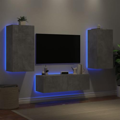 Muebles TV Muebles de TV de Pared con Luces LED 3 Piezas Gris hormigón