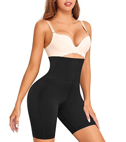 Nebility Women Waist Trainer Shapewear High Waist Thigh Slimmer Tummy Control Butt Lifter Panty (L, Black)