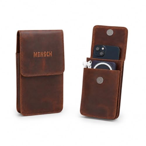 Image of MENSCH Genuine Leather Multifunctional Phone Mobile Pouch Waist Bag with Belt Loop for Accessories, Apple iPhones, Smartphones, Androids Upto 6.7 inch for Daily Use, Travelling for Men & Women (L.Brown)