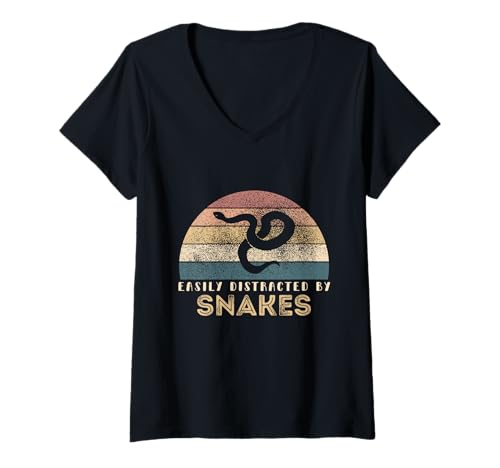 Mujer Retro Vintage Easily Distracted by Snakes Funny Snake Lover Camiseta Cuello V