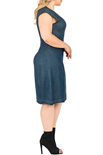 Standards & Practices Women's Plus Size Off The Shoulder Peasant Tencel Denim Dress Knee Length3