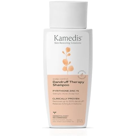 KAMEDIS Anti-Dandruff Therapy Shampoo. For Dry, Itchy, Flaky, Sensitive Scalp and Seborrheic Dermatitis. Contains 1% Zinc Pyrithione and Salicylic Acid. Hair & Head Treatment. Paraben Free. 6.7 Fl Oz. Cover