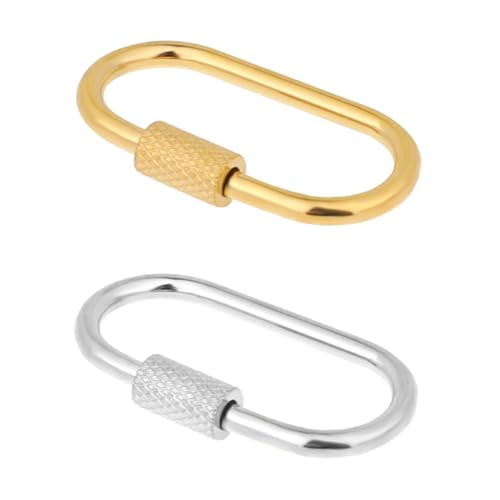Salbsever 564169_2_EV9PBKYF 2 Pcs Gold Carabiner Clip Brass Key Ring Gold Screw Lock Clip Key Ring Chain Small Locking Carabiner Oval Lock Key Clasps Simple Brass Keychain Holder Clasp Metal Keychain Clip Hook cover