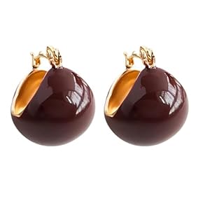 ARYU Vinaigrette Vintage Wine Red Niche Temperament Light Luxury Drop Glaze Ear Buckle Round Doudou Harbor Wind Earrings, Resin