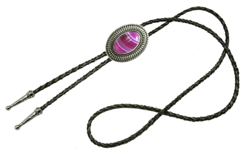 Image of Moranse Bolo Tie with Natural Tiger Eye Stone Celtic Style Genuine and Cowhide Rope