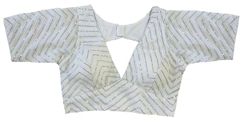 Pujia Mills Womens Fancy Readymade Ethnic wear Half Sleeve Sequins Saree Blouse sabyasachi Blouse for Women Saree and Lehenga Choli Bridal Blouse