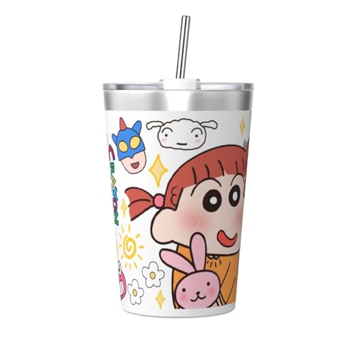 タンブラー クレヨンしんちゃん 水筒 ストローカップ マグボトル コップ 340ml ストロー付き 魔法瓶 真空断熱 保温保冷 コーヒー おしゃれ 直飲み 車用 子供 遠足 通勤 通学
