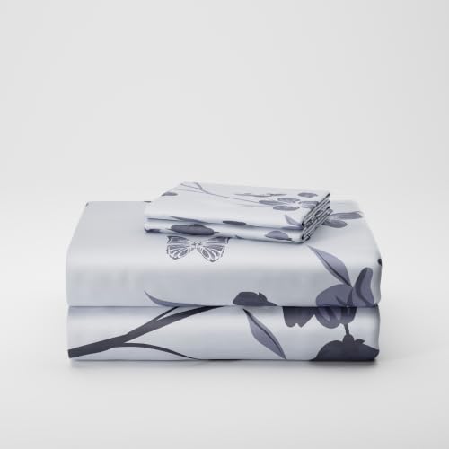 Image of BLISSHOME SoftTouch 140TC Cotton King Size Printed Bedsheet with 2 Pillow Covers for Double Bed, Silky Smooth Bedding Set, Breathable, Easy Maintain, Floral Print - Violet