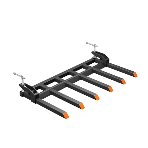 Garvee Clamp on Debris Forks Fit 60" Bucket, 4000 LBS Capacity Heavy Duty 56 Fork Tines Clamp-on Pallet Forks Tractor Bucket Forks for Skid Steer Loader Tractor