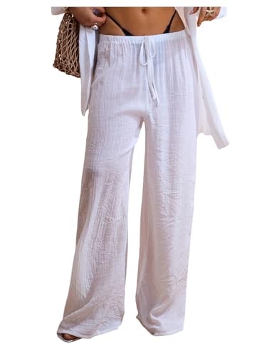 Women's Swimsuit Cover Up Drawstring Waist Wide Leg Loose Pants Beach Vacation Clothes