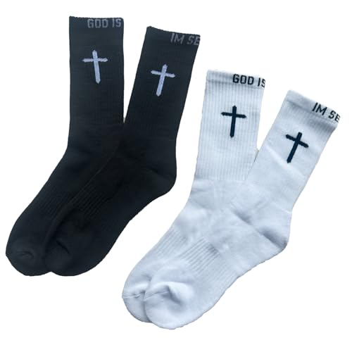 2 Pairs Cross Socks for Men Religious Christian Pastor Daily Socks Elastic Crew Socks Christian Gifts for Men