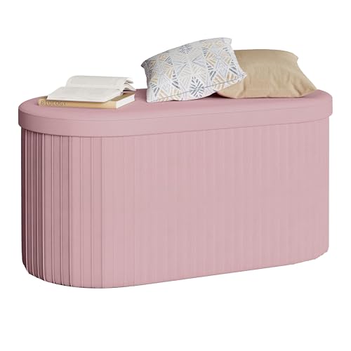 WOLTU Baul Almacenamiento Dormitorio, Baúl Puff Plegable, Banco Almacenaje de 76L, Banqueta Otomano Salon, Reposapiés Sofá, 76x38x38 cm, Rosa Claro