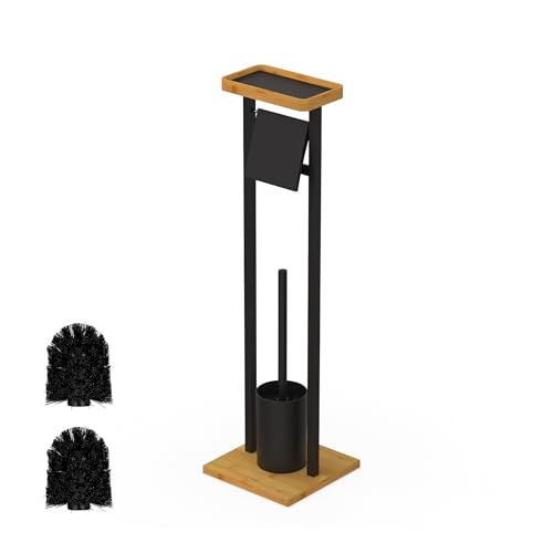 Relaxdays Serviteur WC, Non Fixe, 2 têtes de Brosse de Rechange, H x L x P : 73,5 x 20 x 20 cm, Noir et Nature