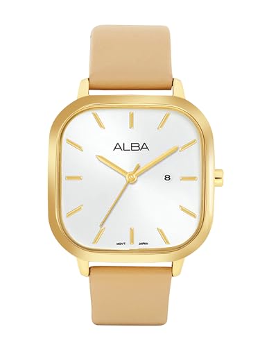 Alba Leather Women Analog Wristwatch Ah7Bz6X1, White Dial, Beige Band (B0CD8411K6) Amazon Price History, Amazon Price Tracker