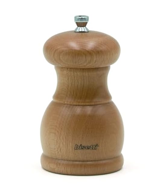 Bisetti Portofino Natural Beechwood Pepper Mill With Adjustable Steel Grinder, 11.5 cm / 4.5 Inch