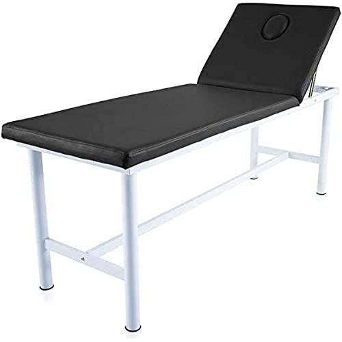 QUIRUMED Camilla de Masaje Fija de Acero, Polipiel, Color Negro, con tapón Facial, Agujero Facial, Respaldo Ajustable, Ligera, 186 x 62 x 69 cm, hasta 120 kg