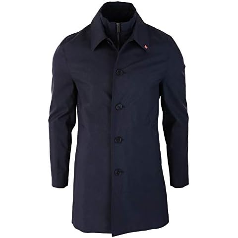 Mens Smart Casual Brando Mac Overcoat Jacket High Collar Zip Button 3/4 - navy S - 38 Cover