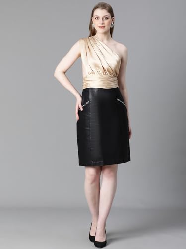 Image of oxolloxo Women Solid Elasticated One-Off Shoulder Satin Crop Top