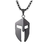 ellifam Spartan necklace | spartan helmet pendant, ancient greek warrior necklace, Greek mythology gladiator accessory, strength and honor symbol (Black)