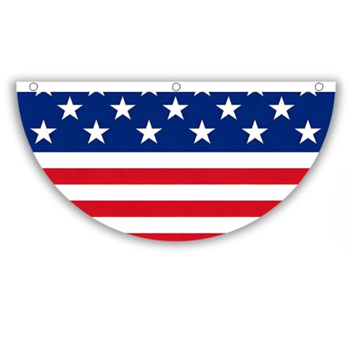 American Half Fan Bunting, Patriotic Semi-Circle Flag with Stars and Stripes, Red White Blue Outdoor Decor for 4th of July Memorial Day Veterans Day Porch Deck Party Supplies (Single Pack) (A)