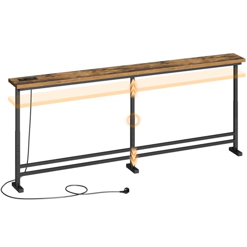 YATINEY Table Console Longue de 200cm, avec Multiprise, Bout de Canapé Fin, Table de Canapé Étroite et Longue, avec 1 Prise CA, 1 Port USB, 1 Port USB-C,...