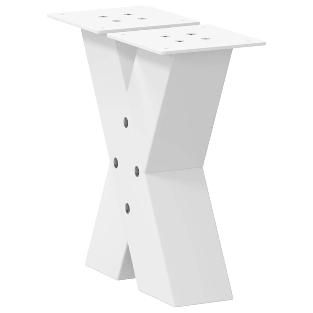 Nogi do stolika kawowego w kształcie litery X, 2 szt., białe, ze stali malowanej proszkowo, 40 x (30-31) cm, z regulowanymi nóżkami poziomującymi, do stolika kawowego, stolika pomocniczego