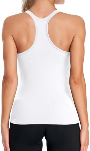 ATTRACO Seamless Workout Tank Tops for Women Racerback Athletic Tank with Built in Bra White - 1