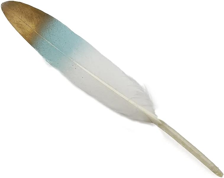 LONDGEN 50pcs Natural Goose Feathers 4-6inch for DIY Craft Wedding Home Party Decoration Gold Feather and Gift Box Decorations (White&Turquoise&Gold)