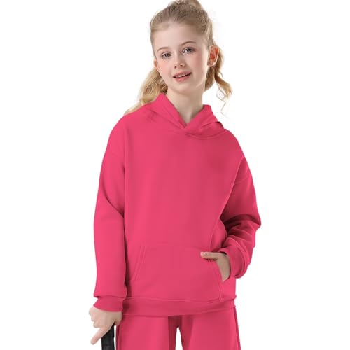 QTWW INC Youth Hoodie Sweatshirt,Boys Girls Hooded,Hoodies for Teen Girls Fashion Fleece Pullover Tops Kids Clothes,Rose,8Years